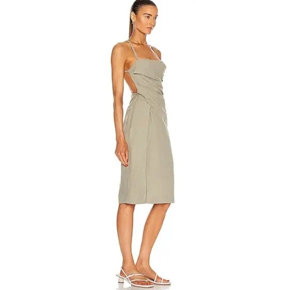 Jacquemus Linen La Robe Laurier Midi Dress Sage Green - Picture 3 of 15